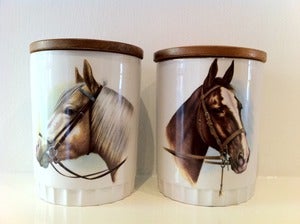 Image of PAIR OF KITSCH HORSE JARS 