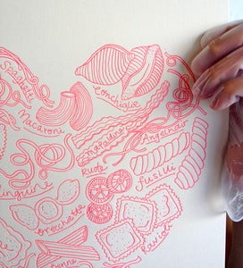 Image of Neon Pink Pasta Heart Letterpress Print