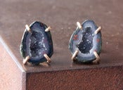 Image of One of a Kind Blue Druzy Agate Geode Studs -14kt Yellow Gold