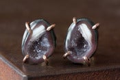 Image of One of a Kind Blue-white Druzy Agate Geode Studs -14kt Rose Gold