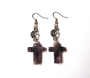Image of Amethyst Moon and Star Cross Earrings