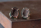 Image of One of a Kind Red Druzy Agate Geode Studs in 14k Rose Gold