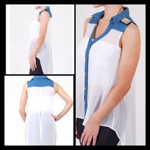 Image of SPIKE SHOULDER CHIFFON TOP