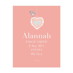 Image of 'Vintage Heart' Personalised Birth Art Print