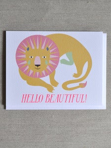 Image of "Hello Beautiful" Lion Note Card
