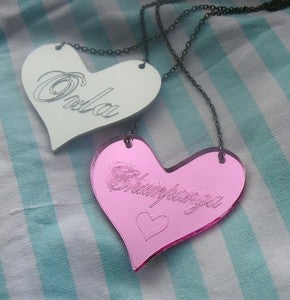 Image of Heart YOUR NAME or WORD Necklaces - Laser Cut Acrylic Engraved or NEW CUT OUT