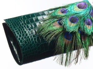 Paige Gamble  Alligator & Peacock Clutch :  peacock alligator clutch green