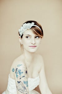 Image of Rhinestone and Pearls on Lace Headpiece