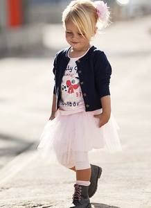 Image of NAVY CARDIGAN | PINK T-SHIRT | PINK TULLE TUTU SKIRT