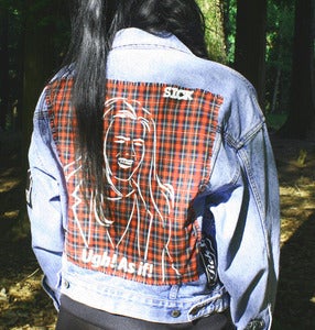Image of Stitched up! Ladies light blue 'As If' denim jacket (small)