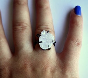 Image of White Drusy Crystal Ring with Prongs
