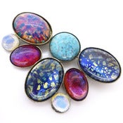 Vintage 1940s Large Opalescent Dragons Breath & Turquoise Cabochon Glass Stone Pin Brooch