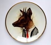 Image of 'Suited Deer' customised vintage side plate.