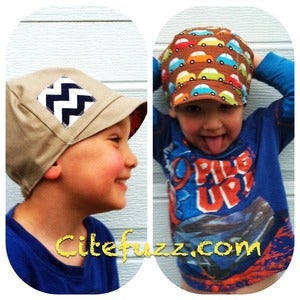 Image of The Boy reversible brim hat Khaki and Cars