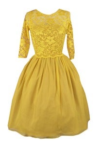 Image of DIANNA Yellow Lace Silk Chiffon Dress MADE TO ORDER