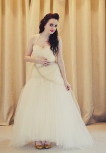 Image of Claudia - Champagne tulle pleated wedding gown