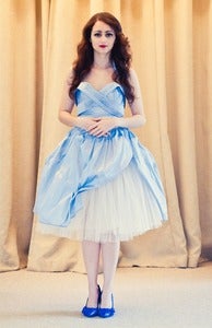 Image of Carla - Pale Blue Silk and Tulle Short Dress