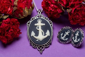 Image of Anchor Cameo Necklace Earrings Set