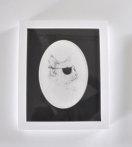 Image of FRAMED PIRATE CAT A5 PRINT WITH OVAL MATTE.