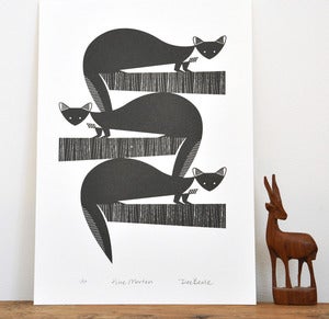 Image of Pine Martens Printed in Warm Black - An Original Hand Pulled Gocco Print