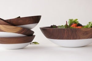 Image of White & Walnut Salad Serving Set {set of 5}