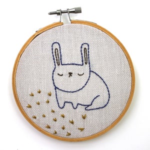 Image of Susie the Sleepy Star Gazing Bunny - Hand embroidered wall hanging - Ready to Ship 