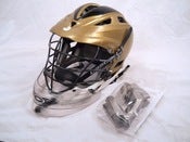 Image of Gold and White Cascade Pro 7 Helmet with Cascade Lacrosse Helmet Goalie Throat Guard 
