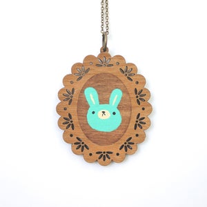 Image of Mint Bunny - Wooden Pendant Necklace