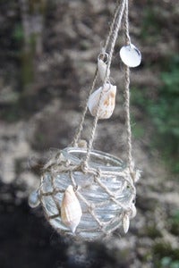 Image of Beachy Glass Lantern accented with Sea Shells and Jute