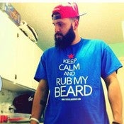 Image of ROYAL BLUE -KEEP CALM AND RUB MY BEARD WHITE PRINT RED STAR