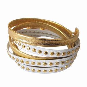 Image of Gold & White Leather Wrap Bracelet