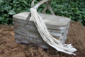 Image of  Vintage, Hand Painted, one of a kind Picnic Basket