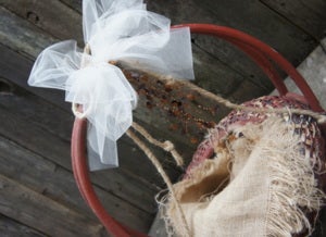 Image of Naturally distressed Basket embellished with beads, tulle and jute
