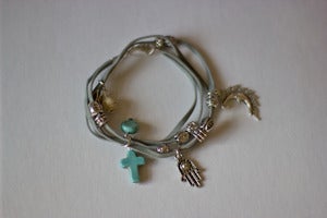 Image of Tibetan Charm Suede Bracelet Grey *NEW*