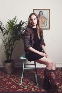 Image of perth merino wool hand knit cardigan (shown in nebula)