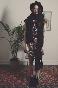 Image of york maxi scarf w/ tassle fringe of thick & thin spun wool (shown in black)