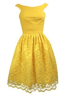 Image of Yellow linen and lace party dress ONE OF A KIND