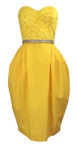 Image of Yellow linen strapless tulip dress ONE OF A KIND