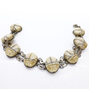 Image of Vintage Art Deco Egyptian Revival Silver Scarab Ox bone Bracelet