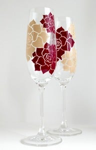 Image of Succulent Stone Rose Champagne Flutes - Set of 2 Custom Toasting Flutes