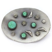 Vintage Art Deco Peking Glass Star Paste Silver Metal Oval Pin Brooch