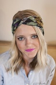 Image of dark grey turban with floral print