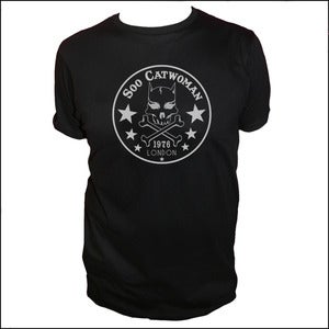 Image of Soo Catwoman Black Skull & Bones T-shirt with Metallic Silver print