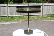 Image of Vintage black enameled steel and brass UFO desk/table lamp circa 1960s