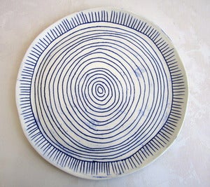 Image of hand drawn blue and white porcelain plate