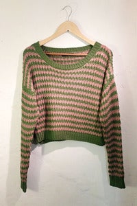 Image of open knit drop shoulders stripy jumper by TLO