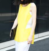 Image of Lumier Leather Mesh Top-Yellow