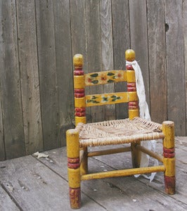 Image of Children's Very Vintage Hand Painted Yellow Wicker and Wood Chair