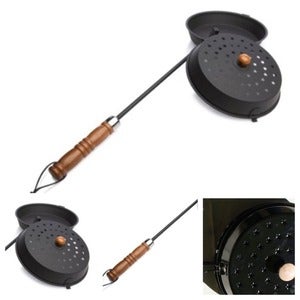 Image of old-fashioned popcorn popper for fire pit / campfire picnic