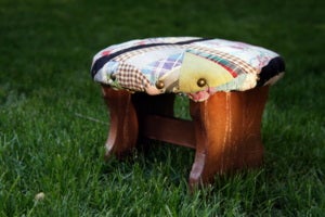 Image of Hand Stitched Antique Quilt Covered Vintage Round Stool